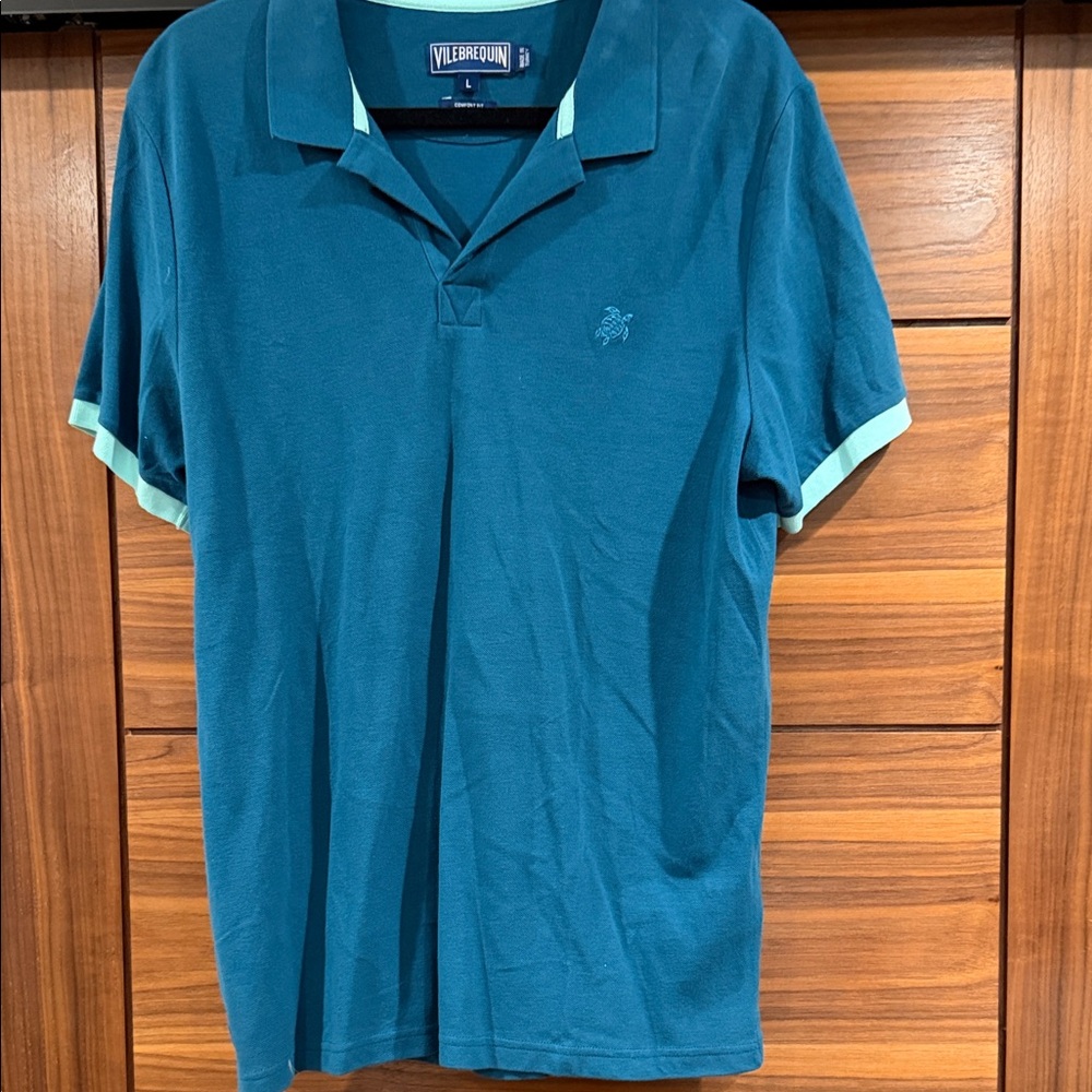 Vilebrequin Aqua Polo Shirt with Mint Trim